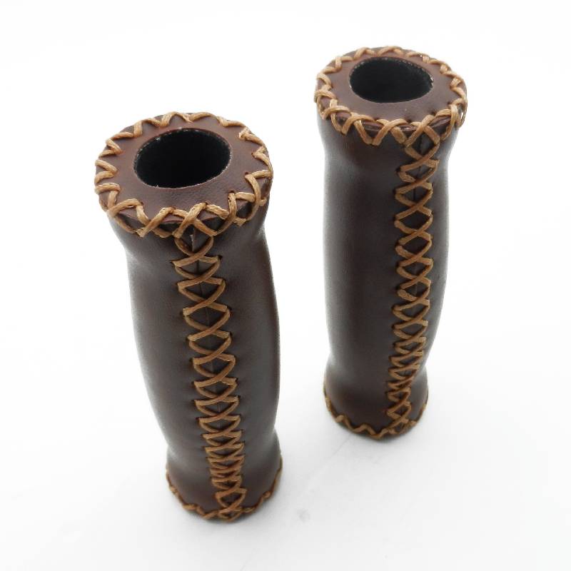 Classic Brown Leather Look Handlebar Grips