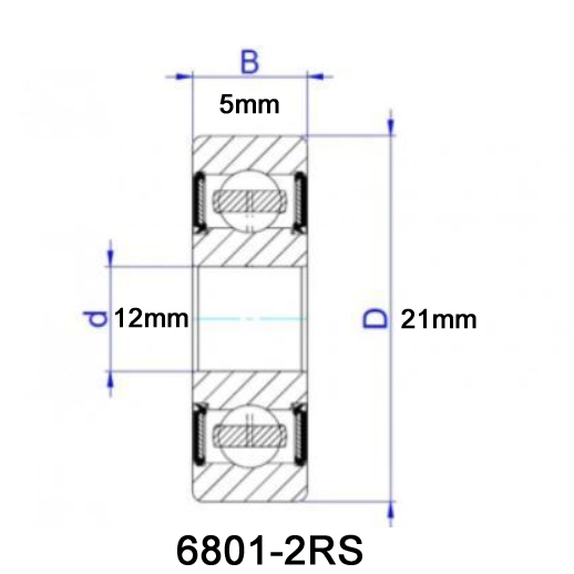 Sealed Bearing 6801-2RS (12x21x5mm)