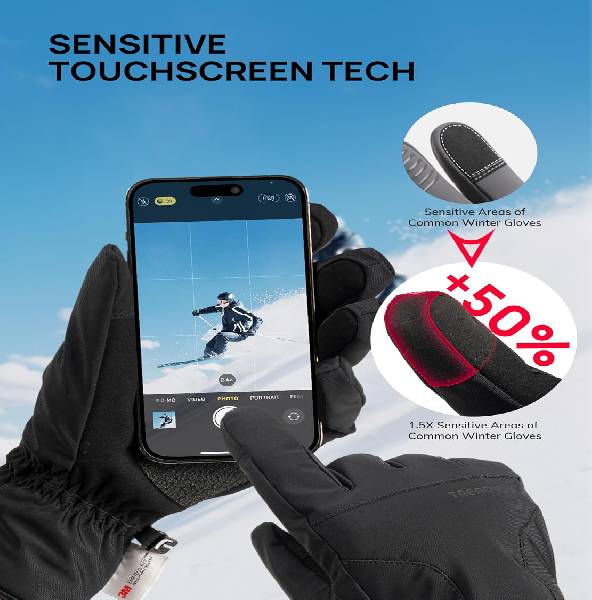 Thermal Ski Gloves - 3M Thinsulate Touch-Screen L